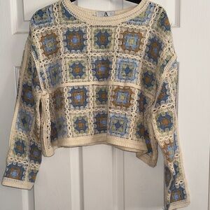 Crochet Patterned Sweater, size L, Like New